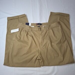 New Chaps Ralph Lauren Khaki Pants Mens 38x29 Beige Pleated Relaxed Fit